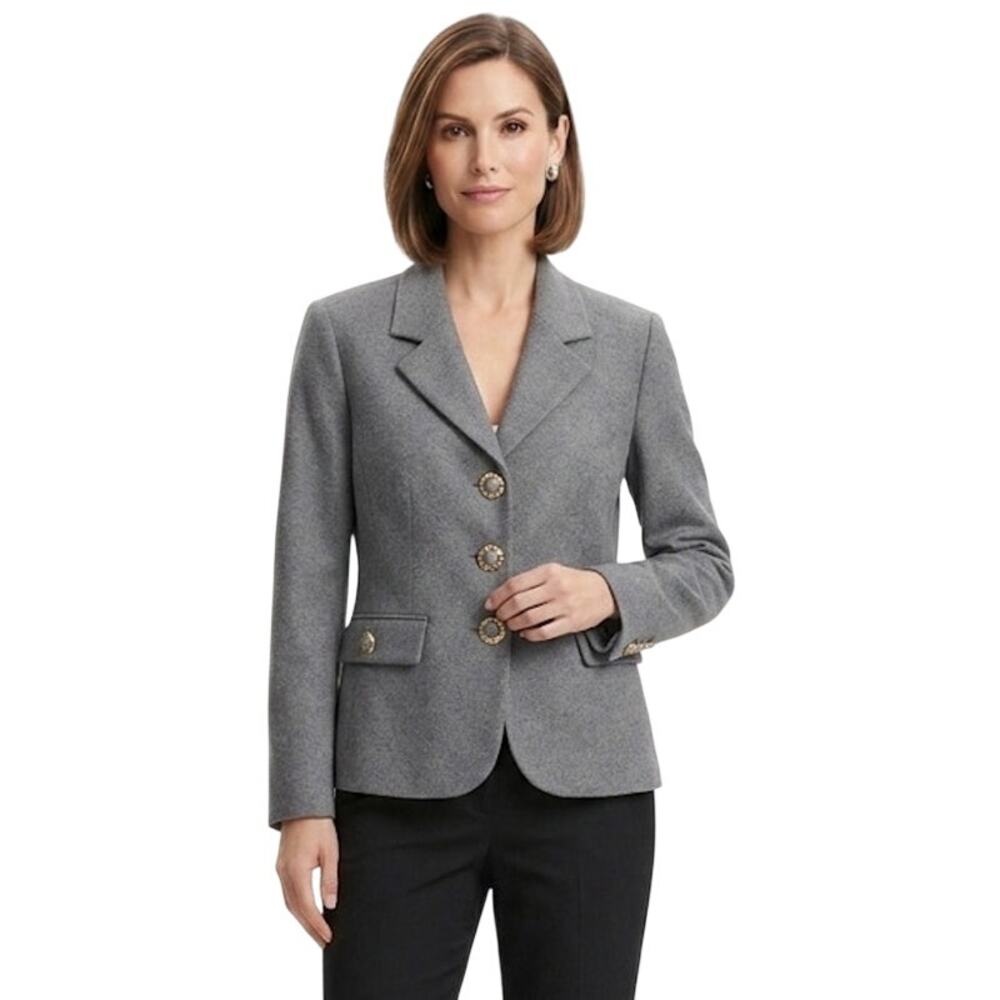 Nikki Classic Structured Gray Blazer Business Office Fall Winter Medium